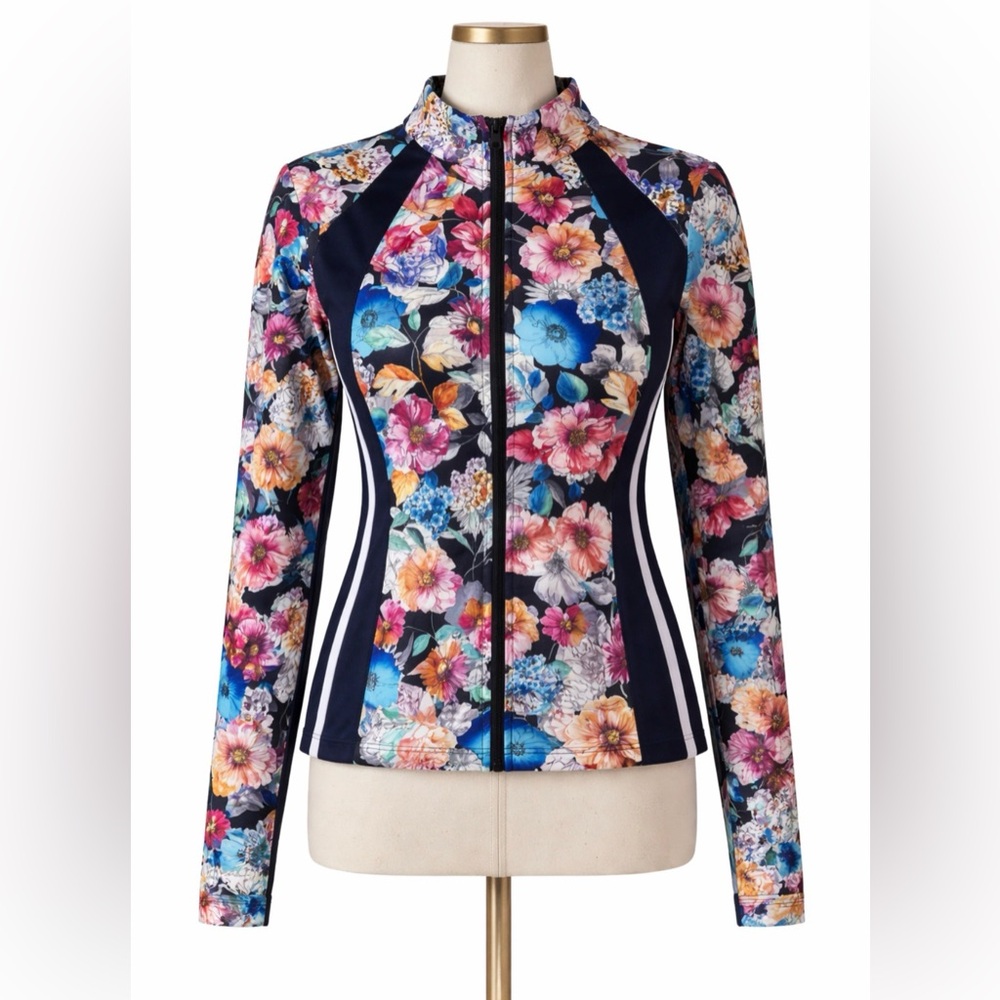 JOHNNY WAS ACTIVE Floral Zip Athletic Jacket XS NWT Fall Dance Fitted Sport Luxe